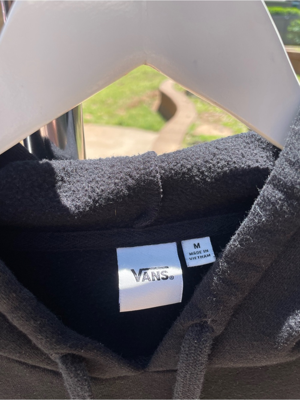 Vans Black Hoodie with White Checkerboard Stripe size Medium - Picture 2 of 5